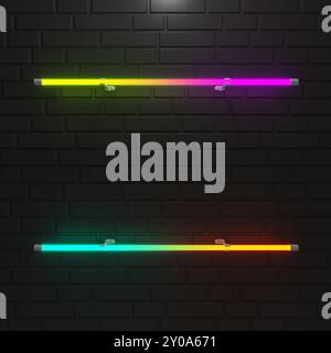 Abstract multi colored neon light lines. 3d illustration. Stock Photo