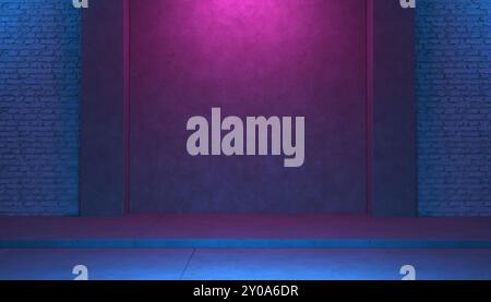 Abstract empty concrete stage with brick backwall, industrial interior or background template, 3d illustration Stock Photo