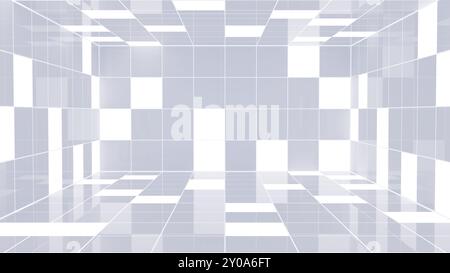 Futuristic minimalist white empty room with geometric shapes and bright clean lines, monochromatic color. Light coming from multiple directions, soft Stock Photo