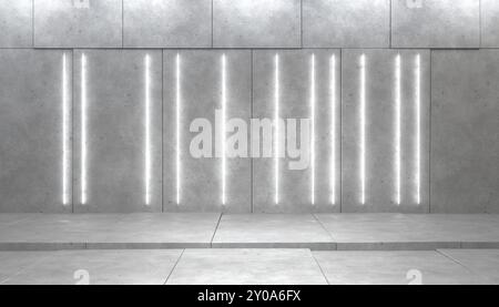 White minimalistic abstract background. Neon light from lamps on concrete walls of stage. 3d illustration. Stock Photo