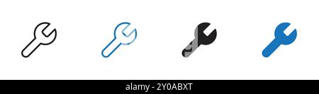 Wrench icon linear vector graphics sign or symbol set for web app ui Stock Vector