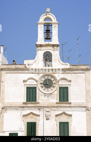 Detail of Polignano a Mare Town Hall (Palazzo dell'Orologio) in Apulia, Italy, Europe Stock Photo