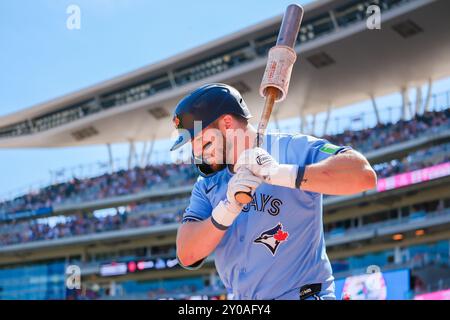 Minneapolis, Minnesota, USA. 1st Sep, 2024. Toronto Blue Jays first baseman SPENCER HORWITZ (48) looks on during a MLB baseball game between the Minnesota Twins and the Toronto Blue Jays at Target Field The Twins won 4-3. (Credit Image: © Steven Garcia/ZUMA Press Wire) EDITORIAL USAGE ONLY! Not for Commercial USAGE! Credit: ZUMA Press, Inc./Alamy Live News Stock Photo