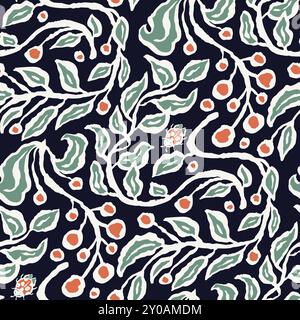 Inky brush strokes floral seamless pattern Stock Vector