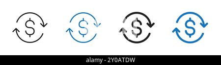 Currency exchange linear vector graphics sign or symbol set for web app ui Stock Vector