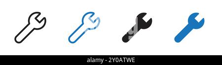 Wrench icon linear vector graphics sign or symbol set for web app ui Stock Vector