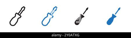 screw diver linear vector graphics sign or symbol set for web app ui Stock Vector