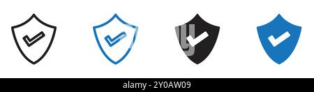 shield check mark icon linear vector graphics sign or symbol set for web app ui Stock Vector