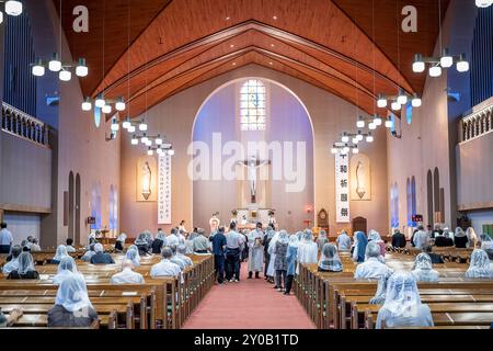 Morning mass on August 9th, every year, in memory of the victims of the atomic bomb. Urakami Cathedral, Nagasaki, Japan Stock Photo