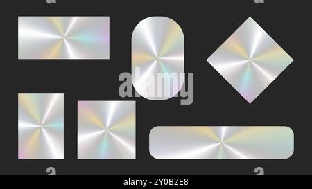 Holographic stickers logos emblem labels color set. Empty template. For packaging product of promotional material. Sticker for clothes or accessories. Vector illustration. Stock Vector