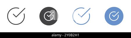 Approved icon Flat set in black and white color outline vector mark Stock Vector