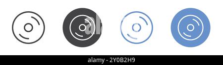 CD icon Flat set in black and white color outline vector mark Stock Vector