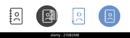 Contacts icon Flat set in black and white color outline vector mark Stock Vector