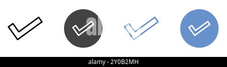 check icon Flat set in black and white color outline vector mark Stock Vector