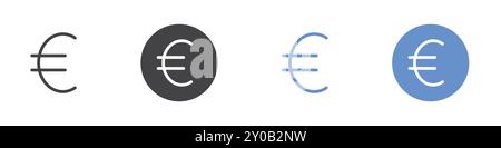 Euro icon Flat set in black and white color outline vector mark Stock Vector