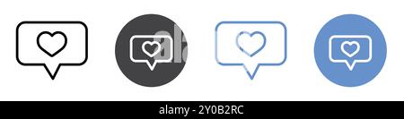 like and love icon Flat set in black and white color outline vector mark Stock Vector