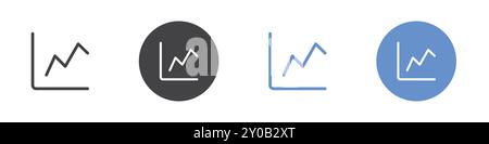 Line chart icon Flat set in black and white color outline vector mark Stock Vector
