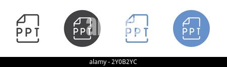 PPT icon Flat set in black and white color outline vector mark Stock Vector