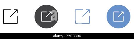 page open new window icon Flat set in black and white color outline vector mark Stock Vector