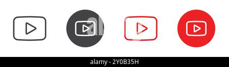 Youtube icon Flat set in black and white color outline vector mark Stock Vector