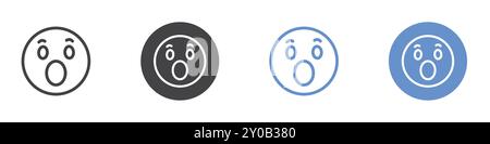 Shocked Social media emoji icon Flat set in black and white color outline vector mark Stock Vector