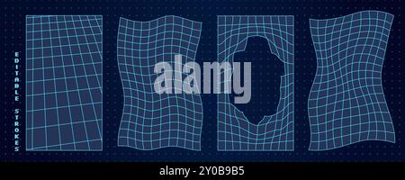 3D Mesh Grid with Distorted Abstract Shapes Stock Vector