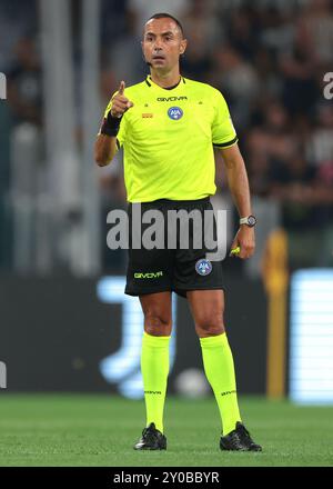 Turin, Italy. 1st Sep, 2024. The Referee Marco Guida reacts during the Serie A match at Allianz Stadium, Turin. Picture credit should read: Jonathan Moscrop/Sportimage Credit: Sportimage Ltd/Alamy Live News Stock Photo