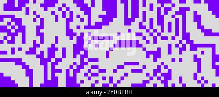 Pixelated curved wavy texture. Purple and grey dithered bent lines background. Digitalized warped stripes for banner, poster, flyer, brochure, booklet. Vector rasterized squiggle overlay wallpaper Stock Vector