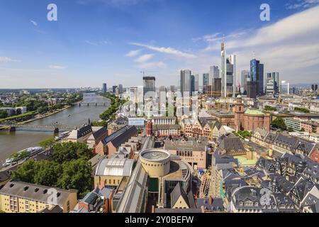 Frankfurt high angel view city skyline, Frankfurt, Germany, Europe Stock Photo