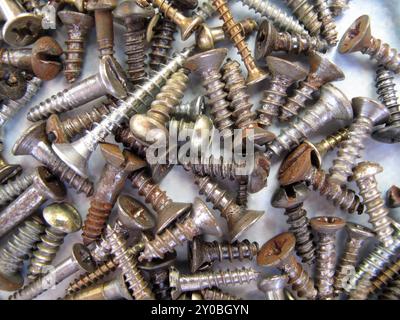 Assortment of old rusty screws Stock Photo