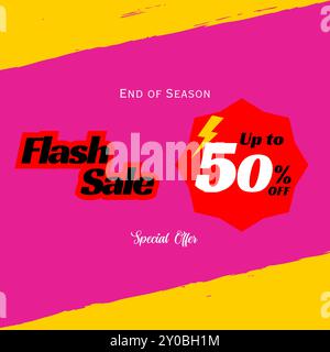 Flash Sale Shopping Poster or banner with Flash icon on Pink background. Flash Sales banner template design for social media and website. End Season Stock Vector
