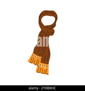 Knitted scarf. Winter or autumn brown scarf. Flat vector illustration. Outwear for cold weather Stock Vector