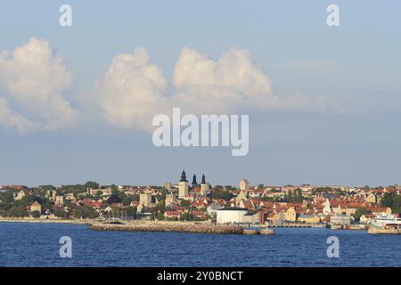 View to Visby on Gotland. View to Visby with its historic old town Stock Photo