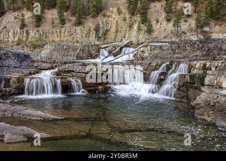 The Kootenai River Falls during low water in autumn near Libby, Montana ...