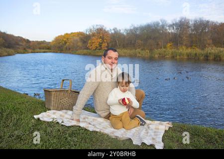 Family spending time together on fresh air. Father and his little son Stock Photo