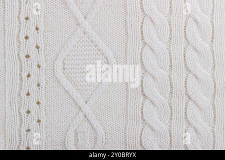 Texture of white knitted woolen fabric for wallpaper and an abstract background Stock Photo