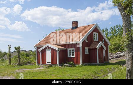 Traditional swedish red and white wooden house Stock Photo