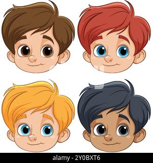 Four boys with different hair colors Stock Vector