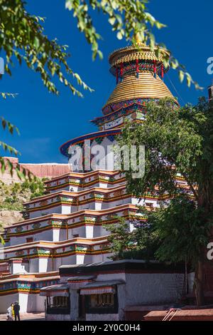 Bodhi Pagoda of Palcho Monastery(also named baiju Monastery) in Tibet, China, blue sky with copy space Stock Photo