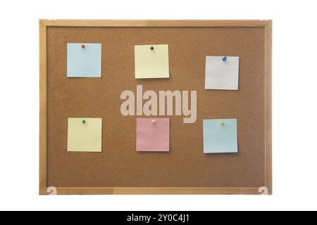 Corkboard and blank paper notes. Isolated on white Stock Photo