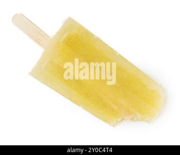 Homemade Pineapple Popsicles isolated on white background (close-up shot) Stock Photo
