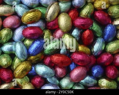 Colourful chocolate eggs in tin foil Stock Photo