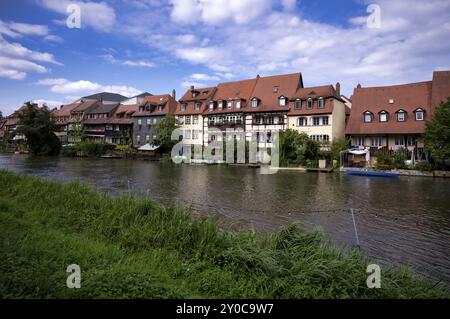 Row of houses Little Venice on the banks of the Regnitz, Bamberg, Upper Franconia, Bavaria, Germany, Europe Stock Photo