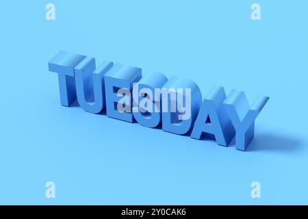 Vibrant 3d rendering of the word tuesday on a serene blue background, embodying time and schedule concepts. Perfect for business themes with modern de Stock Photo