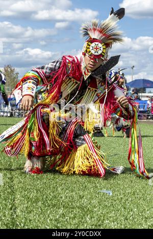 Coeur d'Alene, Idaho USA, 07-23-2016. Young dancers participate in the Julyamsh Powwow on July 23, 2016 at the Kootenai County Fairgrounds in Coeur d' Stock Photo