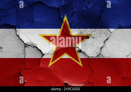 Flag of Yugoslavia painted on cracked wall Stock Photo