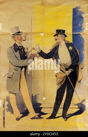 Affisches-Camis - Vintage French advertisement poster for smoking cigarettes - Deux hommes élégants, l'un fumant le cigare, l'autre la cigarette aff Stock Photo