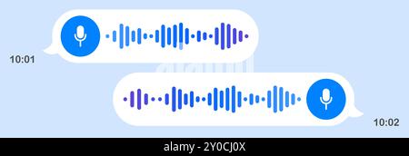 Voice messages. Speech bubbles, light background, texting, Hi, place your content, play button, playback speed, mail, send, delivered, read, communica Stock Vector