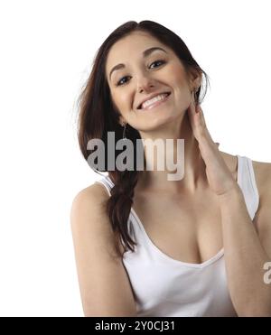 Close up portrait of beautiful young woman. Isolated over white background Stock Photo