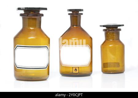 Three empty apothecary bottles isolated on a white background Stock ...